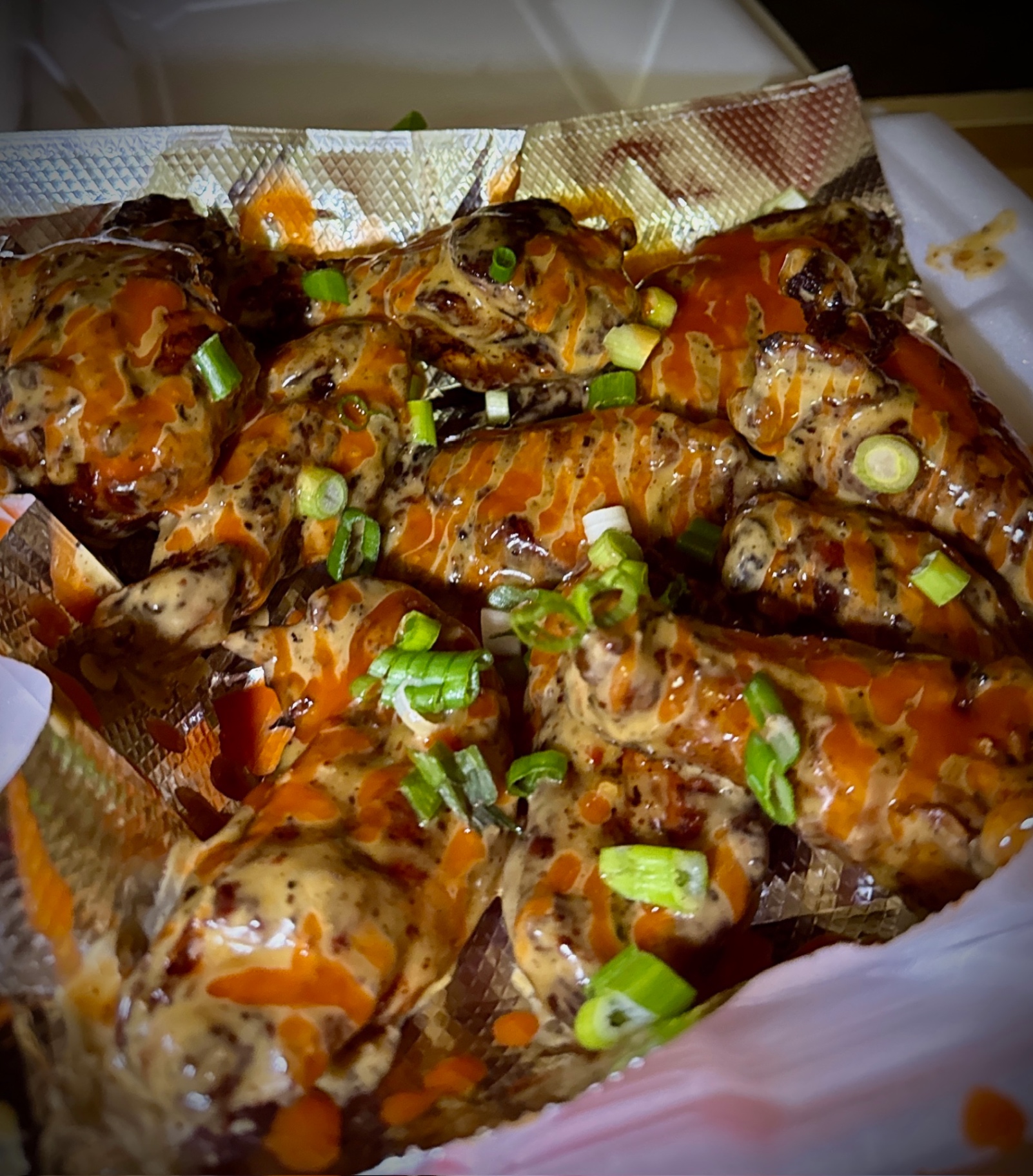 Hot Honey Lemon Pepper Wings | Slap Yo Self BBQ — Ohio's Best 2025 Wingfest Grand Champions Hot honey lemon pepper wings — award-winning crispy smoked wings tossed in sweet hot honey and lemon pepper sauce, topped with fresh scallions at Slap Yo Self BBQ in Marion, Ohio